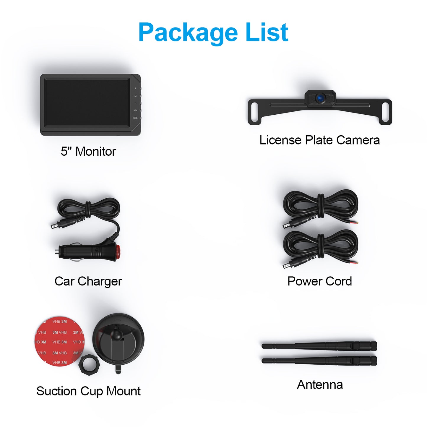 Fookoo HD 1080P 5-inch Wireless Backup Camera, 5" Split Screen Monitor Rear View Licence Plate Camera, DIY Guide Lines Wide Angle IP69 Waterproof Easy to Install for Car Pickup Van SUV - DW5CT