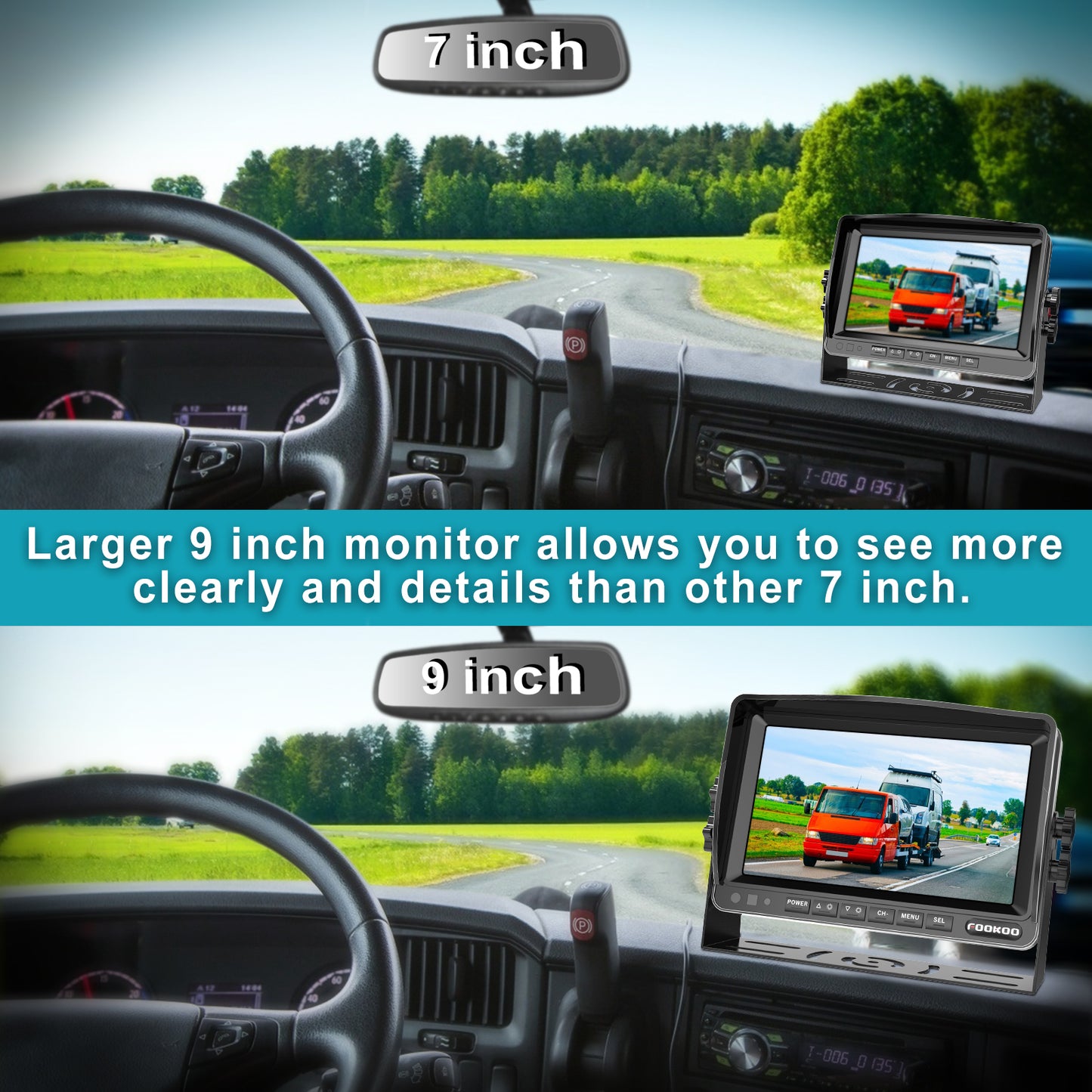 Fookoo Ⅱ HD 9" Backup Camera System Kit,9''1080P Reversing Monitor+IP69 Waterproof Rear View Camera,Sharp CCD Chip, 100% Not Wash Up,Truck/Trailer/Box Truck/RV (DY901-Wired)