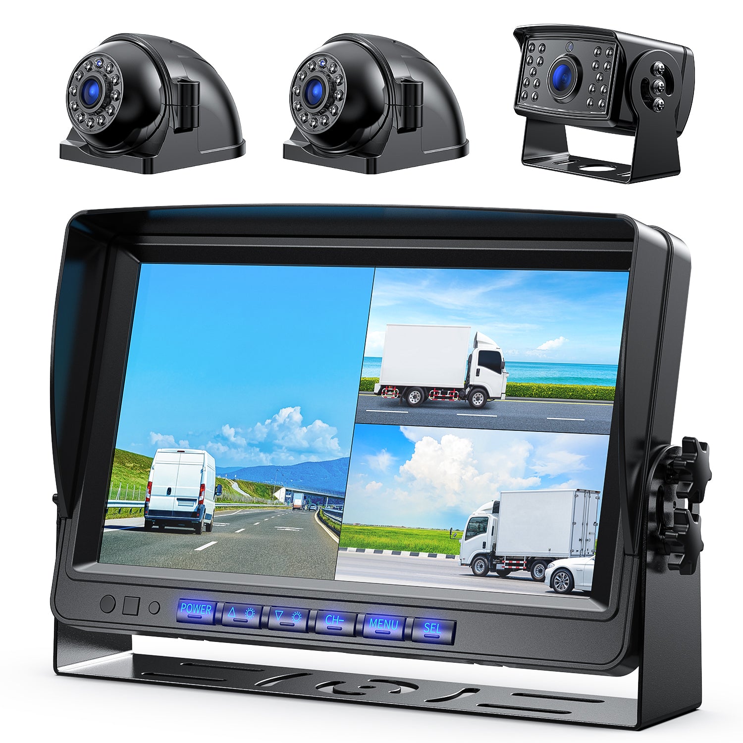 thumbnail image 2 of IPoster 9” Quad Monitor DVR Backup Camera System – 1080P, Wired/Wireless, Night Vision, For Truck/Bus 2 of 6