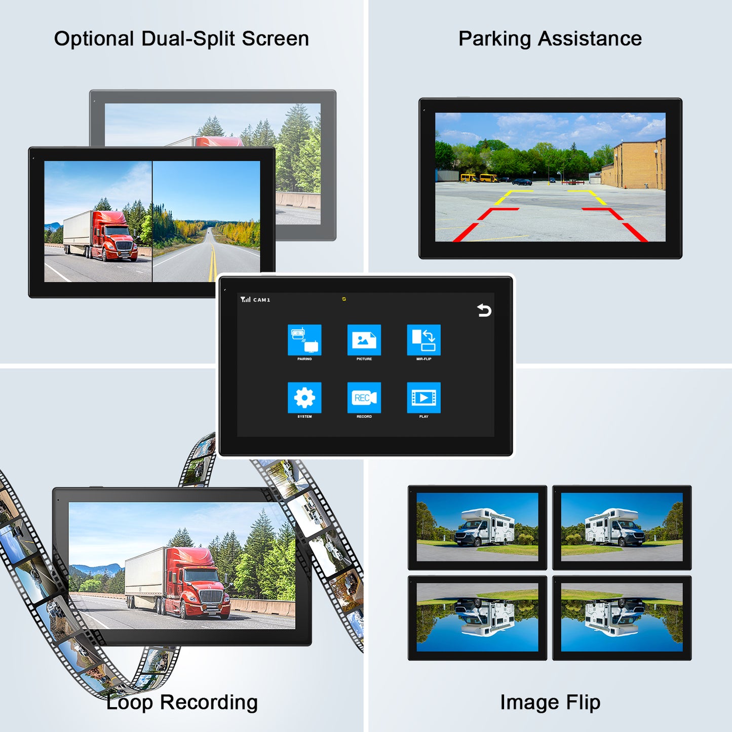 Fookoo 2 Magnetic Solar Wireless Backup Camera 10.1" IPS Touchscreen Monitor 1 Min DIY Install Portable Scratch-Proof No Drilling HD 1080P DVR Rechargeable Night Vision for RV Truck Camper - DCM102