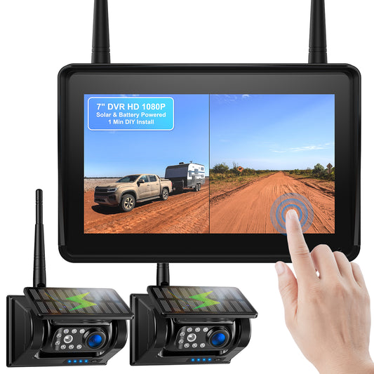 Fookoo 2 Magnetic Solar Wireless Backup Camera 7" IPS Touchscreen Monitor 1 Min DIY Install Portable Scratch-Proof No Drilling HD 1080P DVR Rechargeable Night Vision for Car RV Truck Camper - DCM702