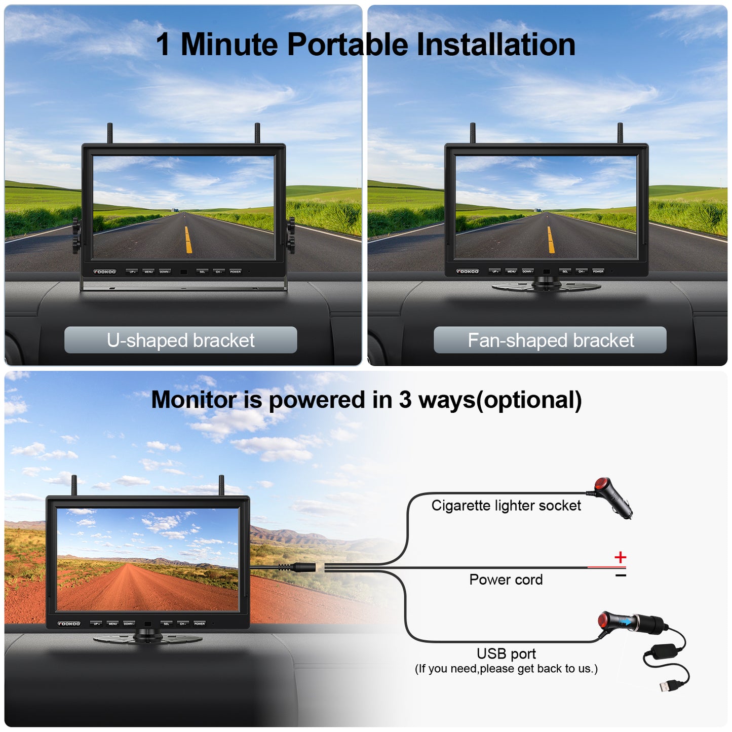Fookoo HD 10" Magnetic Wireless Backup Camera, 10" IPS Split Screen Monitor, Rechargeable 2 Side View 1 Rear View Cameras,Low Consumption 1-Min Install No Drilling Recording for Trailer Truck DCX103