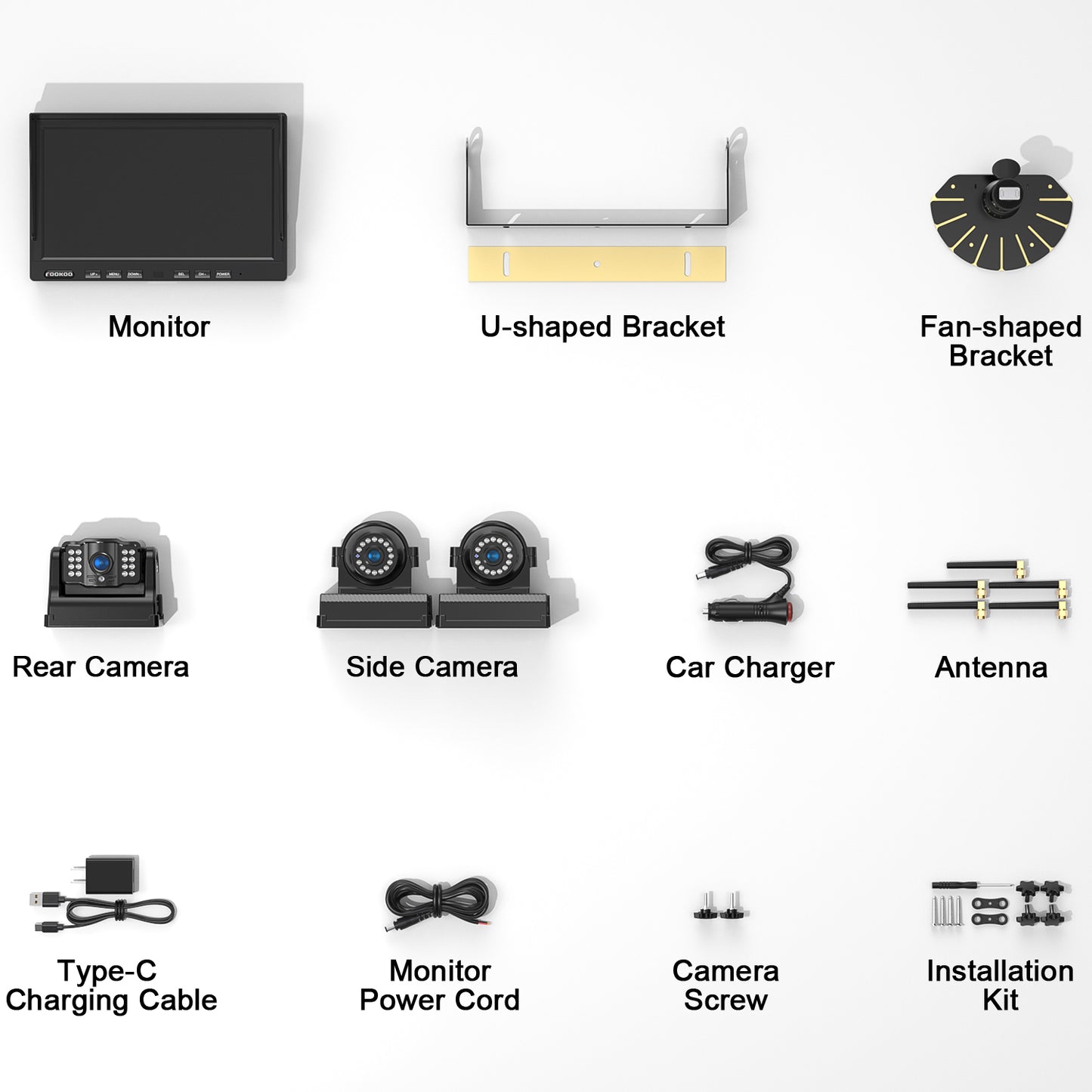 Fookoo HD 10" Magnetic Wireless Backup Camera, 10" IPS Split Screen Monitor, Rechargeable 2 Side View 1 Rear View Cameras,Low Consumption 1-Min Install No Drilling Recording for Trailer Truck DCX103