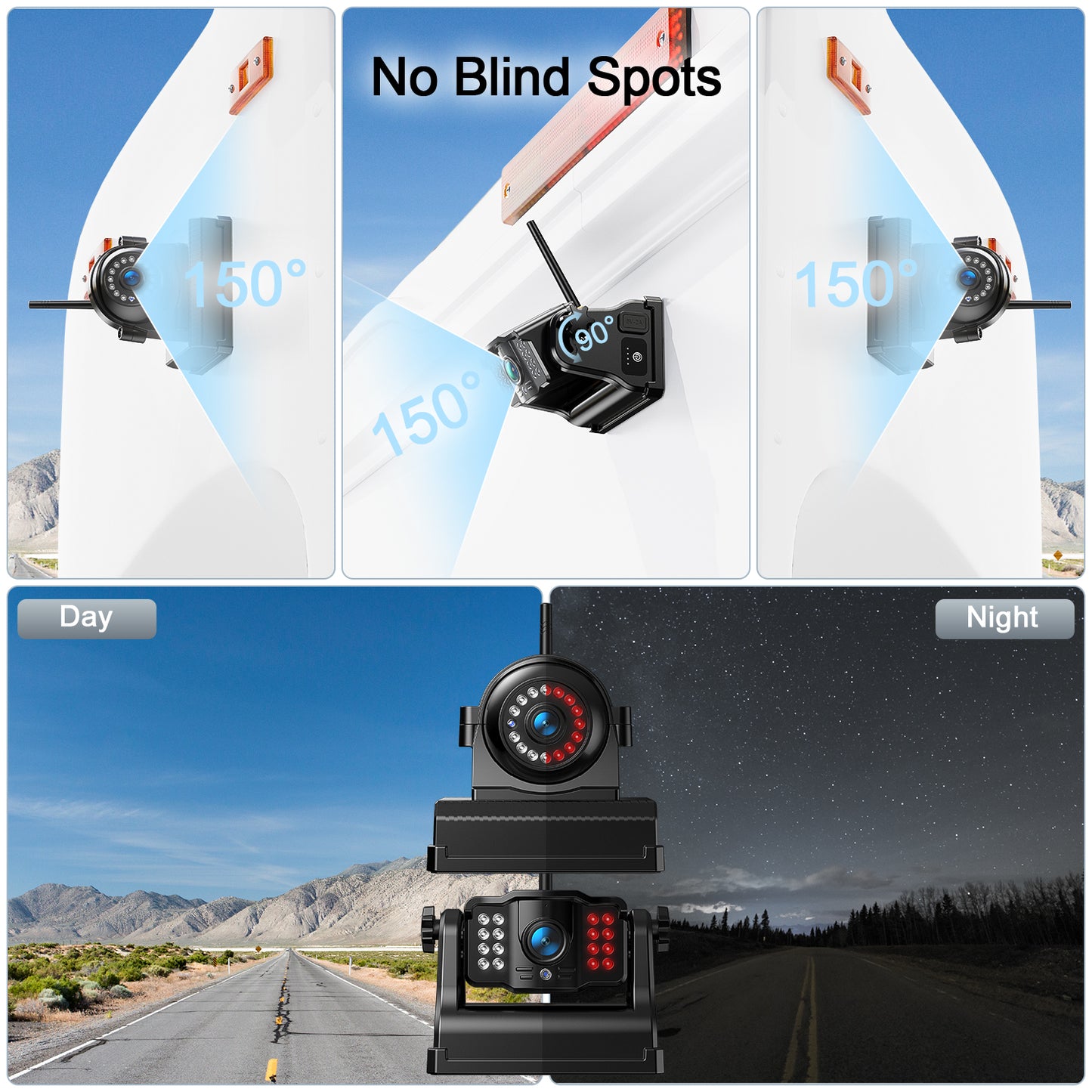 Fookoo 1080P 10" Magnetic Wireless Backup Camera 10" HD Split Screen Monitor,Rechargeable 2 Side View 2 Rear View Cameras,Low Consumption 1-Min DIY Install No Drilling for RV Trailer Truck DCX104