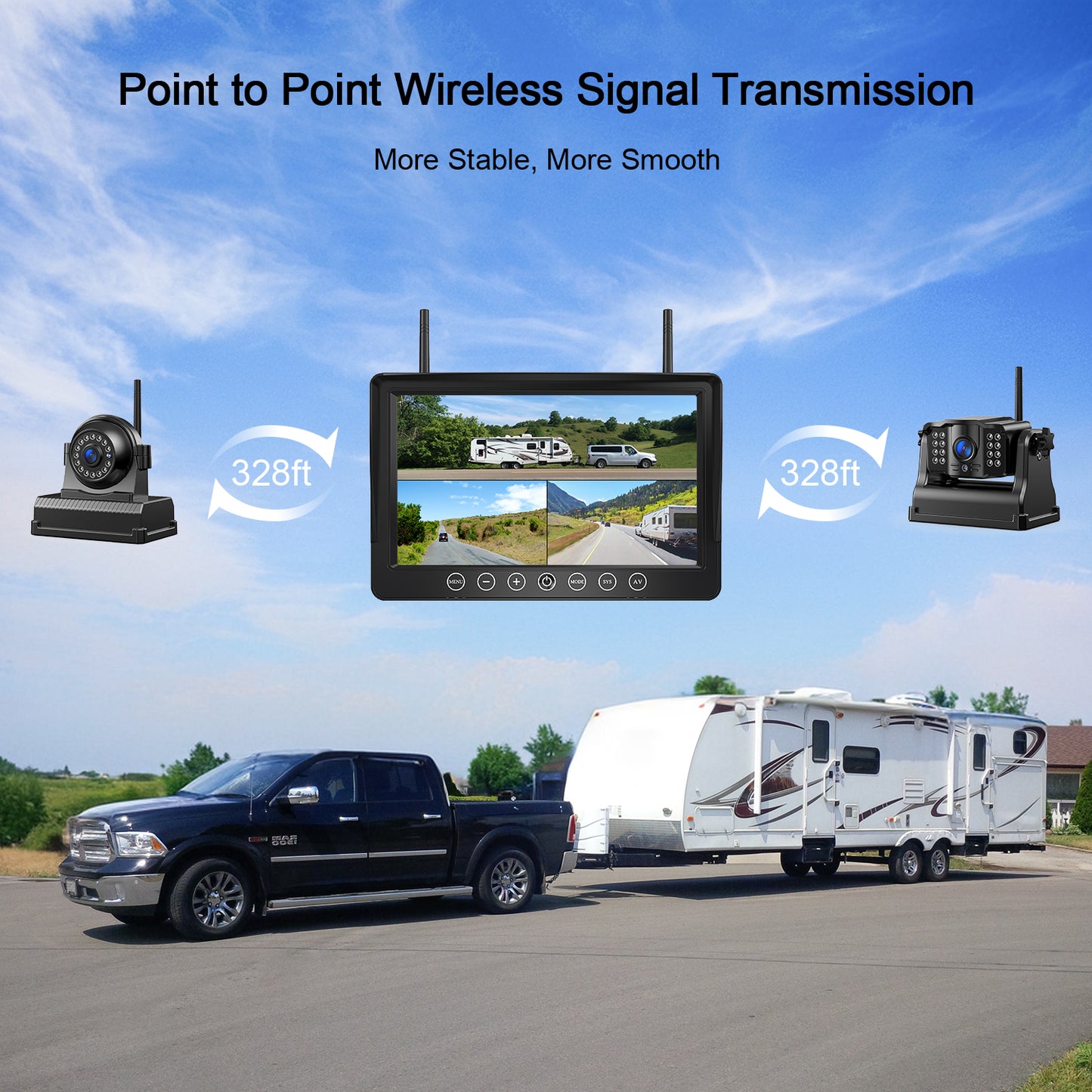 Fookoo HD 1080P 9" Magnetic Wireless Backup Camera,9" IPS Monitor, Rechargeable 2 Side View 2 Rear View Cameras, 1-Min Easy Install, Long Battery Life No Drilling IR Light for RV Truck Trailer DCX904