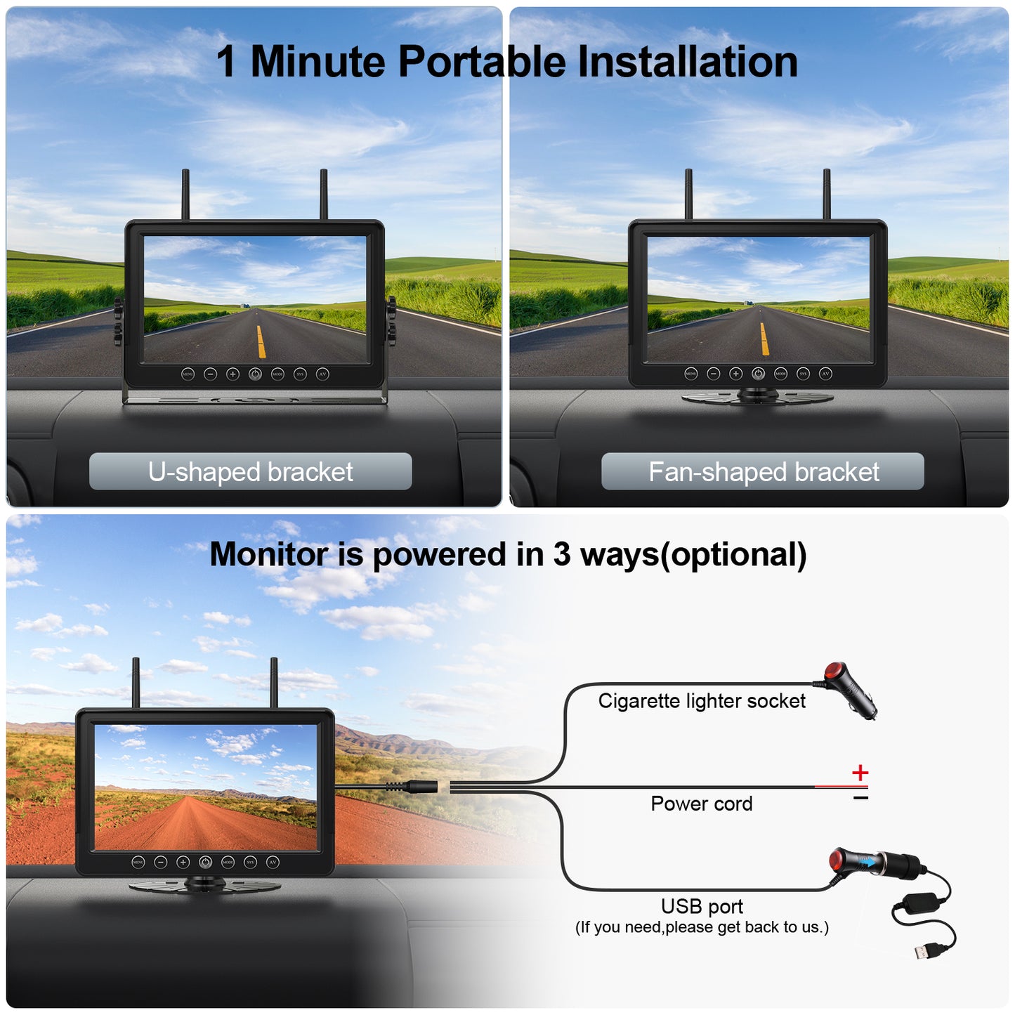 Fookoo 1080P 9" Magnetic Wireless Backup Camera, HD 9" IPS Monitor, Rechargeable 2 Side View 1 Rear View Cameras,1 Min Easy Install, Long Battery Life No Drilling IR Light for Trailer RV Truck DCX903