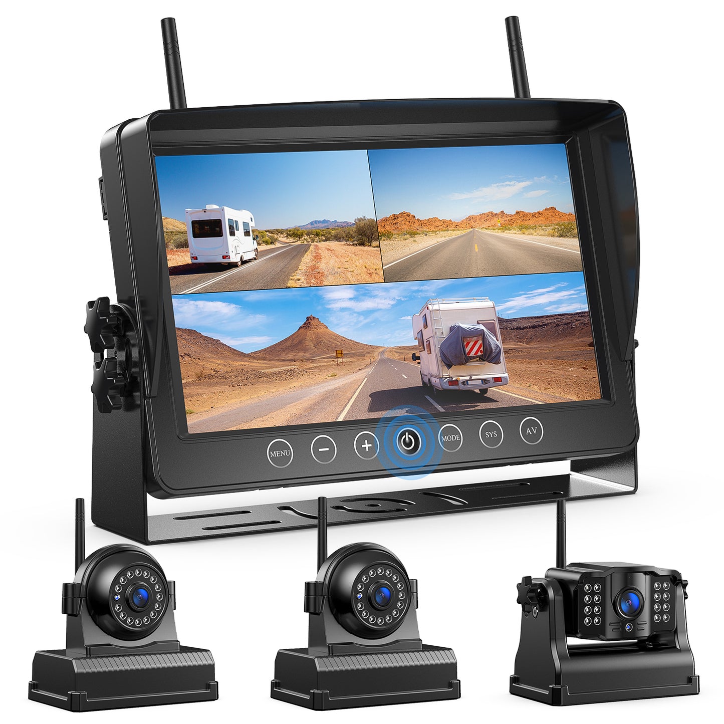 Fookoo 1080P 9" Magnetic Wireless Backup Camera, HD 9" IPS Monitor, Rechargeable 2 Side View 1 Rear View Cameras,1 Min Easy Install, Long Battery Life No Drilling IR Light for Trailer RV Truck DCX903