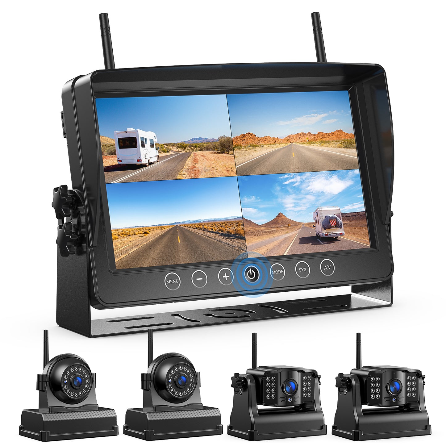 Fookoo HD 1080P 9" Magnetic Wireless Backup Camera,9" IPS Monitor, Rechargeable 2 Side View 2 Rear View Cameras, 1-Min Easy Install, Long Battery Life No Drilling IR Light for RV Truck Trailer DCX904