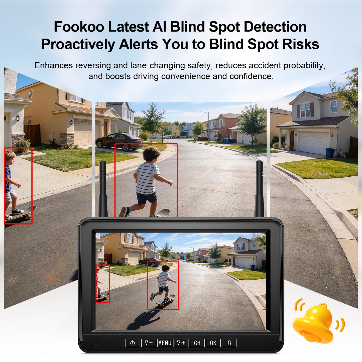 Fookoo Dual Magnetic Solar Wireless Backup Camera, 7" DVR Monitor with BSD HD 1080P Portable 2 Rear View Cameras Night Vision Waterproof for Truck Trailer Pickup RV Camper Trailer Tractor DTC702