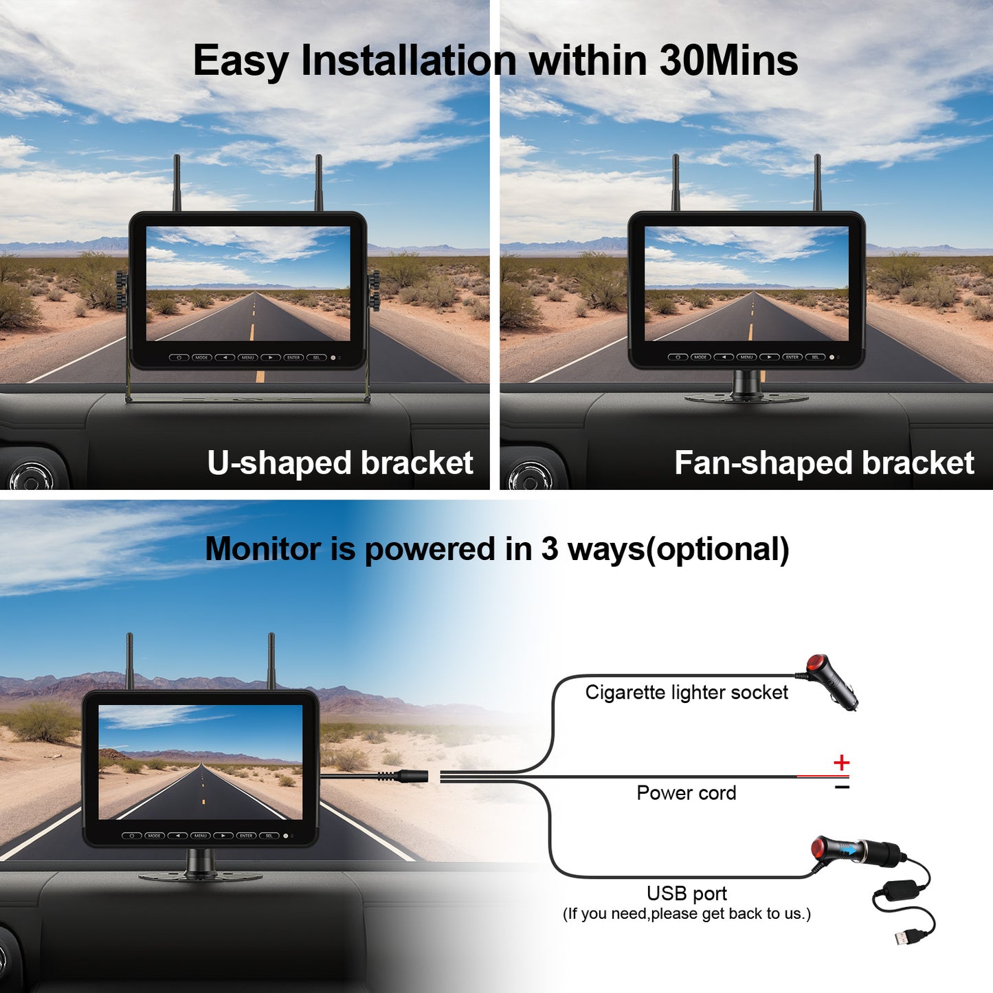 Fookoo HD 10" Wireless 4 RV Backup Camera System for Furrion Pre-Wired RV Truck Trailer, 10" IPS Monitor, 2 Side View 2 Rear View Cameras, Split Screen IR Night Vision Recording Waterproof - D10Y4