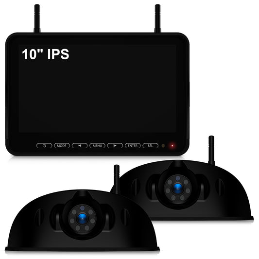 Fookoo 1080P 10" Wireless RV Backup Camera System for Furrion Pre-Wired RV Truck Trailer, 10" HD IPS Monitor & 2 Rear View Cameras, Dual Split Screen IR Night Vision Recording Waterproof - D10Y2