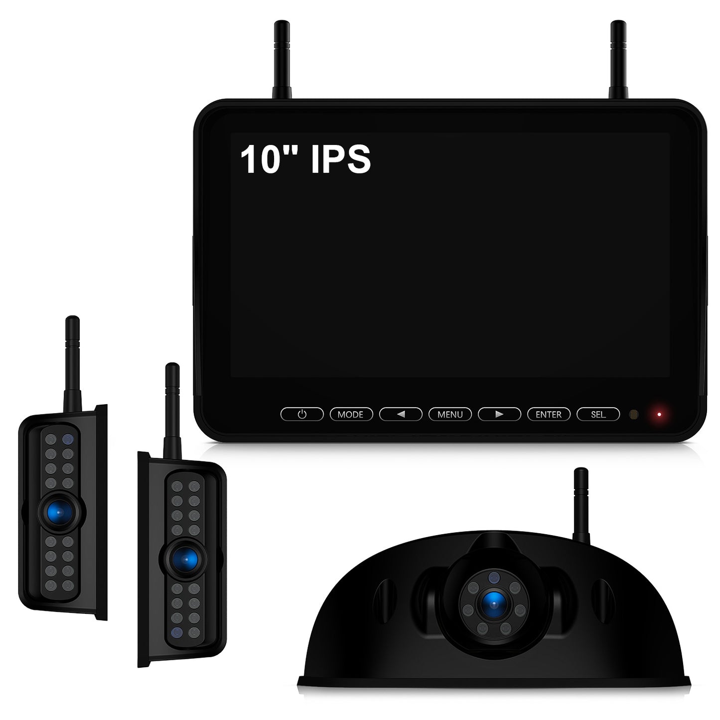 Fookoo 1080P 10" Wireless RV Backup Camera System for Furrion Pre-Wired RV Truck Trailer, 10" IPS Monitor, 2 Side View 1 Rear View Cameras, Split Screen IR Night Vision Recording Waterproof - D10Y3