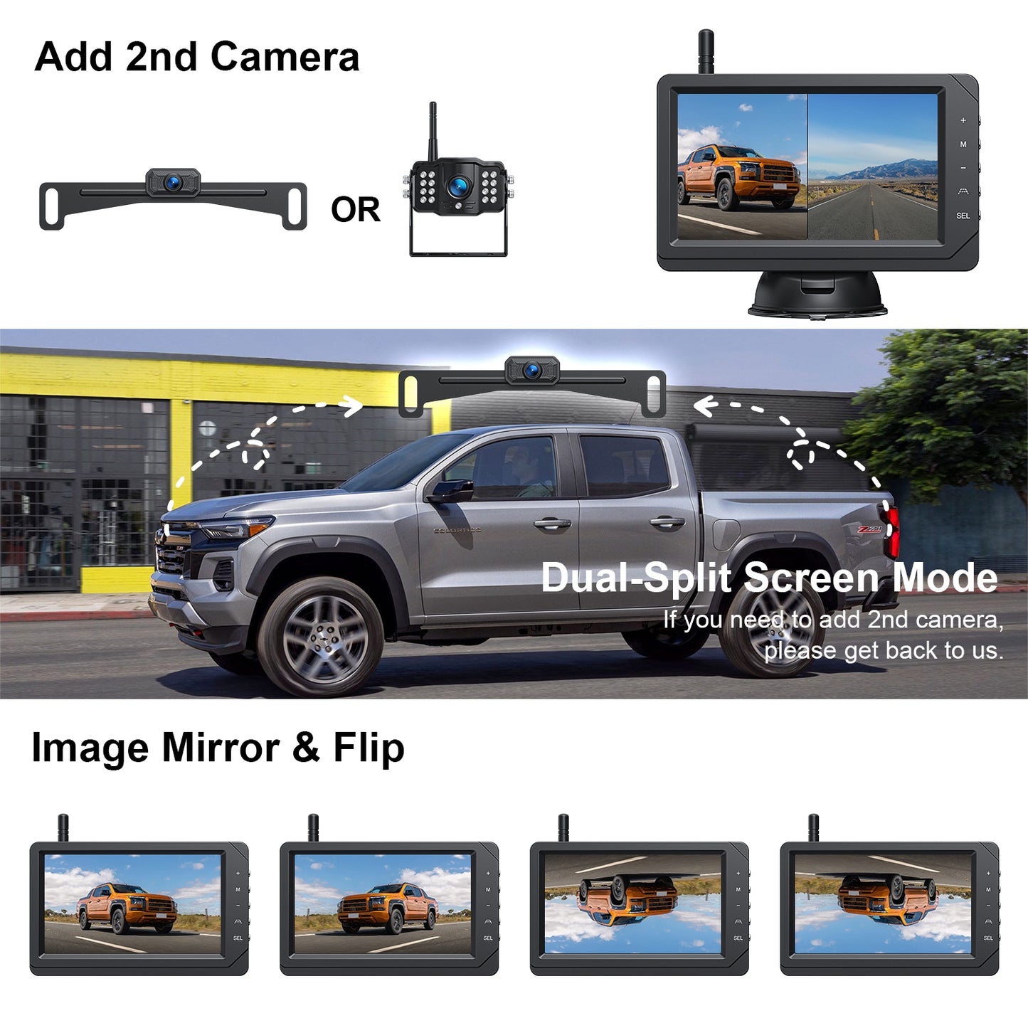 Fookoo HD 1080P 5-inch Wireless Backup Camera, 5" Split Screen Monitor Rear View Licence Plate Camera, DIY Guide Lines Wide Angle IP69 Waterproof Easy to Install for Car Pickup Van SUV - DW5CT