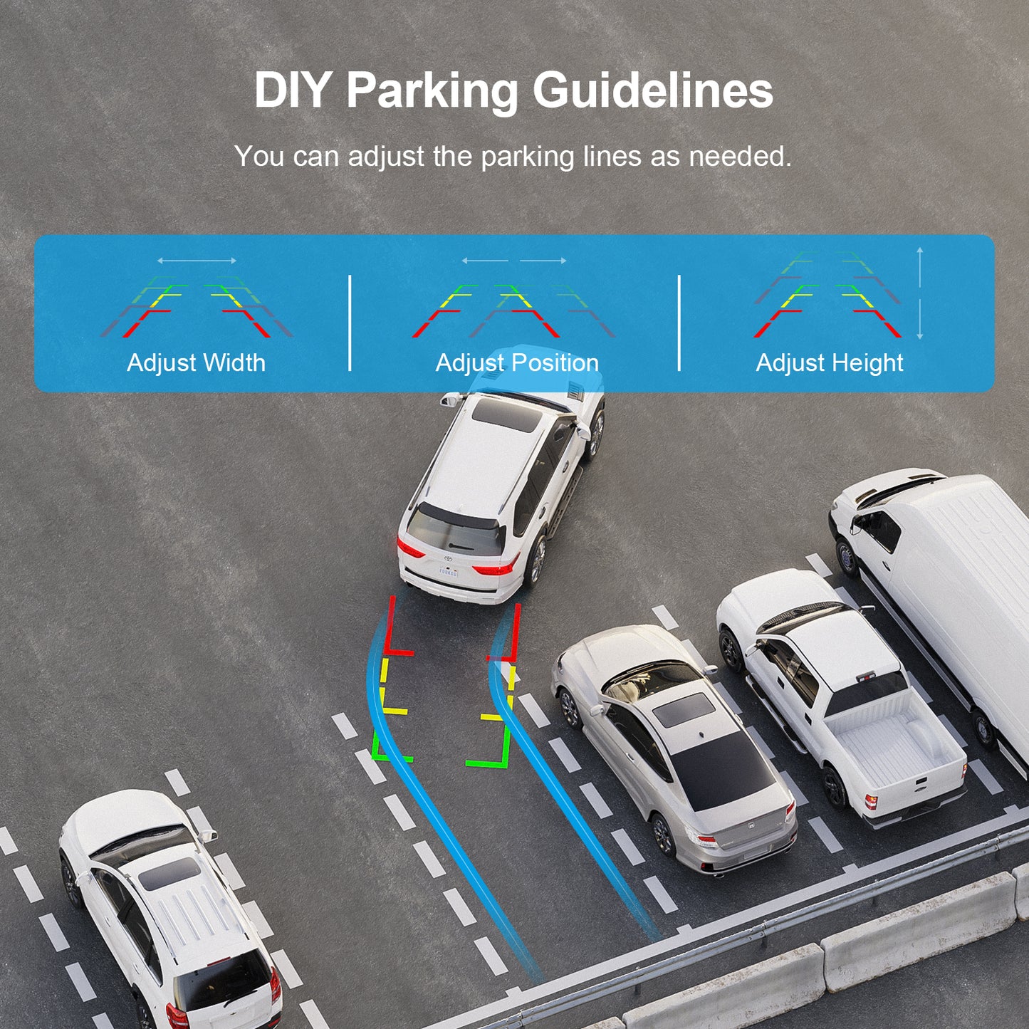 Fookoo HD 1080P 5-inch Wireless Backup Camera, 5" Split Screen Monitor Rear View Licence Plate Camera, DIY Guide Lines Wide Angle IP69 Waterproof Easy to Install for Car Pickup Van SUV - DW5CT