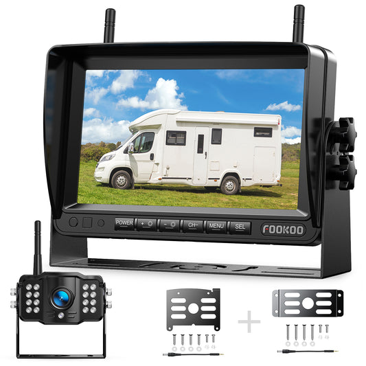 Fookoo HD 1080P 7-inch Wireless Backup Camera for Furrion RV, 7" Split Screen Monitor Plug-Play Easy Setup Rear View Camera DIY Guide Lines Waterproof for Truck RV Trailer Camper Motorhome - DW70101