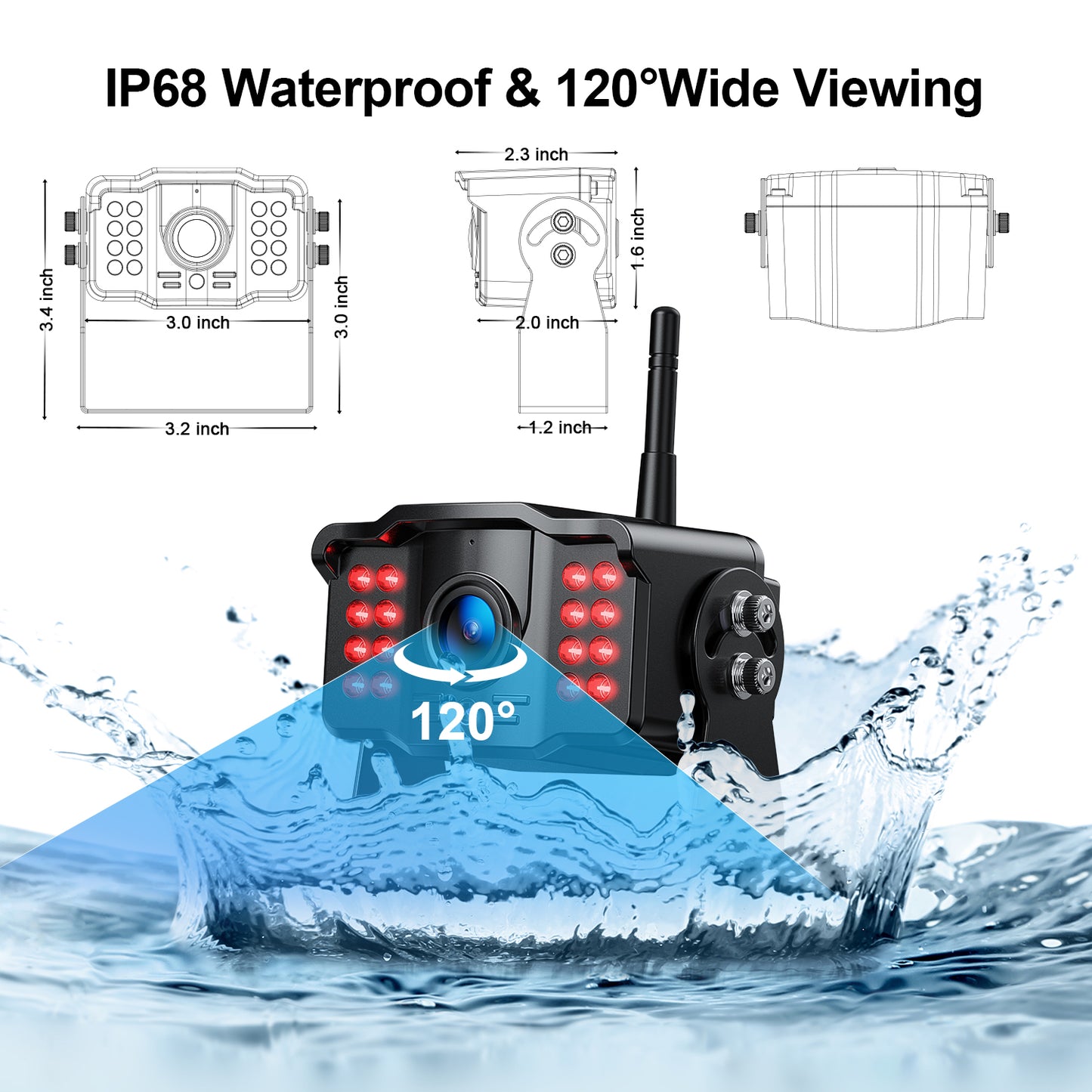 Fookoo HD 1080P 7-inch Wireless Backup Camera for Furrion RV, 7" Split Screen Monitor Plug-Play Easy Setup Rear View Camera DIY Guide Lines Waterproof for Truck RV Trailer Camper Motorhome - DW70101