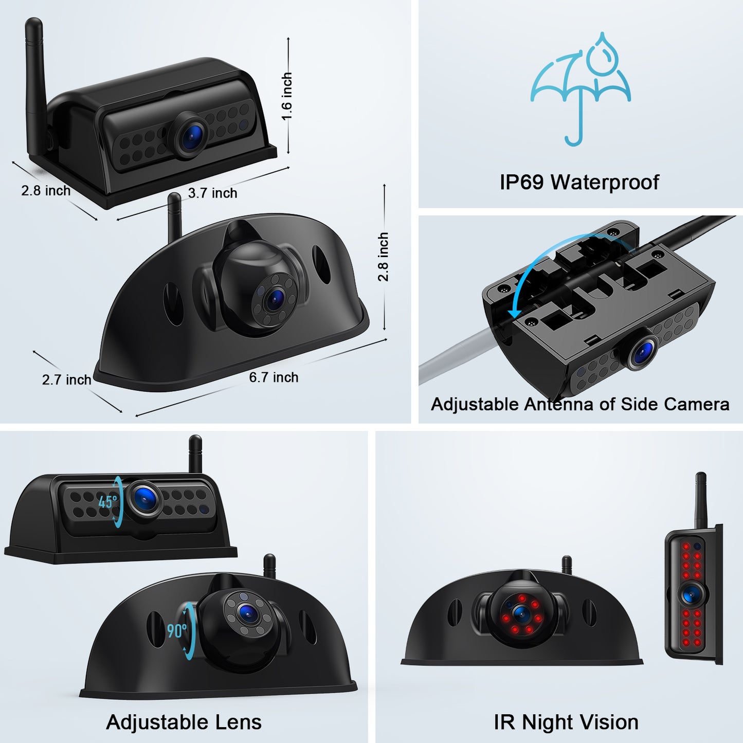 Fookoo HD 4 Cameras Wireless RV Backup System, 7" Split-Screen Monitor, 2 Rear View + 2 Side Cameras, IR Night Vision Recording Waterproof Compatible with Furrion Pre-Wired RV Truck Trailer - DW7Y504