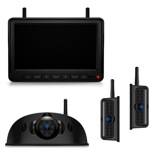 Fookoo HD Wireless RV Backup Cameras System, 7" Split-Screen Monitor, 1 Rear View + 2 Side Cameras, IR Night Vision Recording Waterproof Compatible with Furrion Pre-Wired RV Truck Trailer - DW7Y503