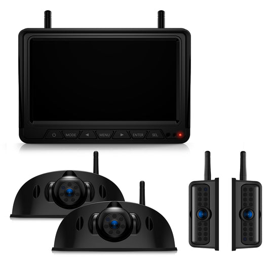 Fookoo HD 4 Cameras Wireless RV Backup System, 7" Split-Screen Monitor, 2 Rear View + 2 Side Cameras, IR Night Vision Recording Waterproof Compatible with Furrion Pre-Wired RV Truck Trailer - DW7Y504
