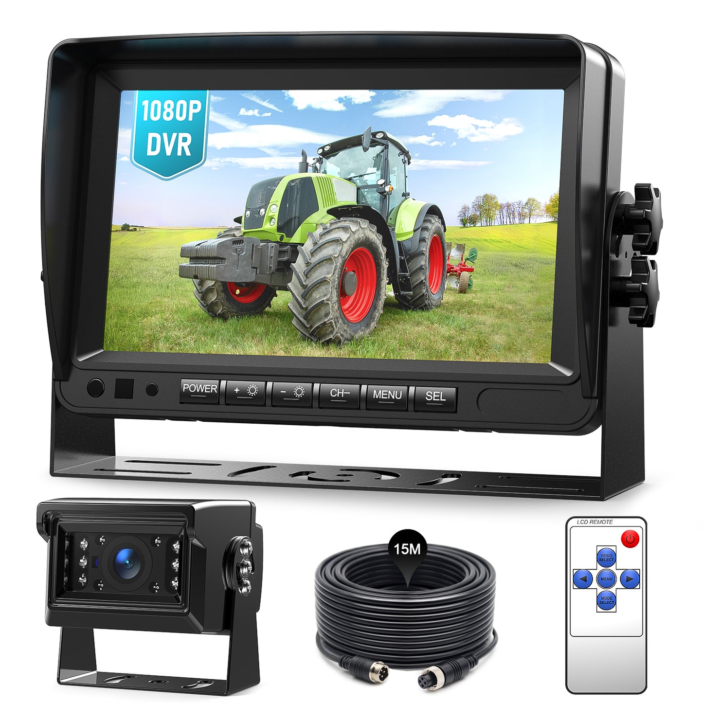 Fookoo 7" HD 1080P Wired Backup Camera System, IP69 Waterproof Vibration-Proof Rear View Camera IR Night Vision Dual Split Screen for Tractor/Excavator/Truck/Skid Steer/Harvester/Caravan (DY701)