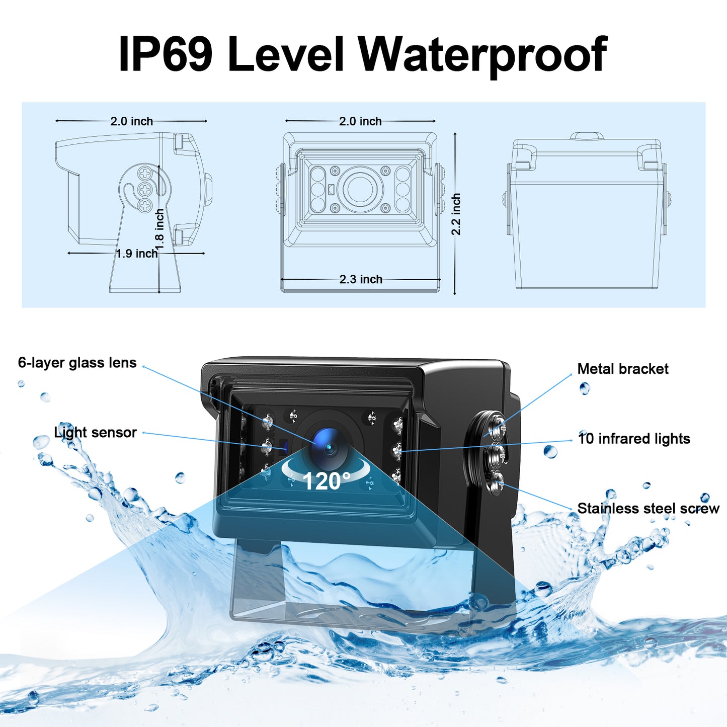 Fookoo 7" HD 1080P Wired Backup Camera System, IP69 Waterproof Vibration-Proof Rear View Camera IR Night Vision Dual Split Screen for Tractor/Excavator/Truck/Skid Steer/Harvester/Caravan (DY701)