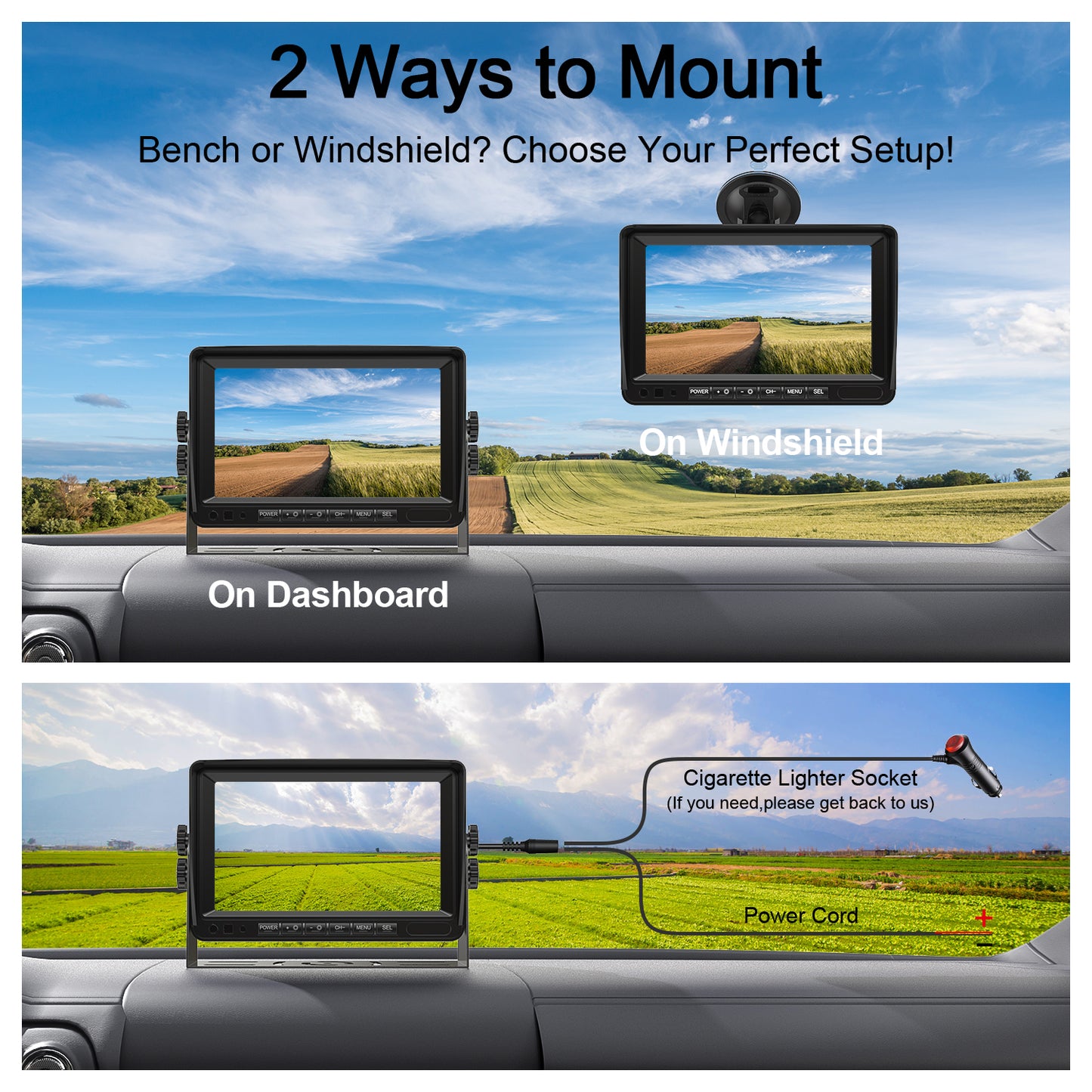 Fookoo 7" HD 1080P Wired Backup Camera System, IP69 Waterproof Vibration-Proof Rear View Camera IR Night Vision Dual Split Screen for Tractor/Excavator/Truck/Skid Steer/Harvester/Caravan (DY701)