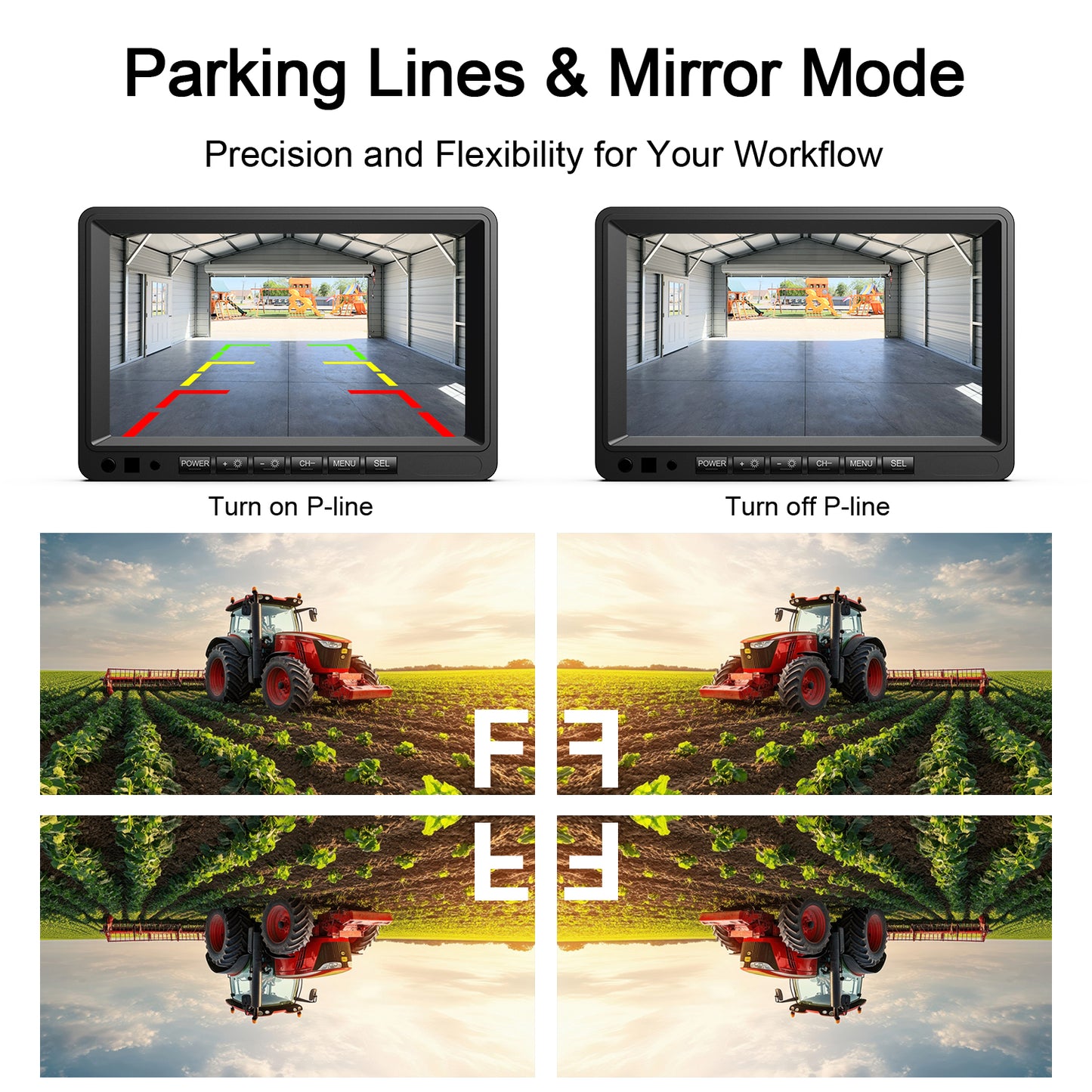 Fookoo 7" HD 1080P Wired Backup Camera System, IP69 Waterproof Vibration-Proof Rear View Camera IR Night Vision Dual Split Screen for Tractor/Excavator/Truck/Skid Steer/Harvester/Caravan (DY701)