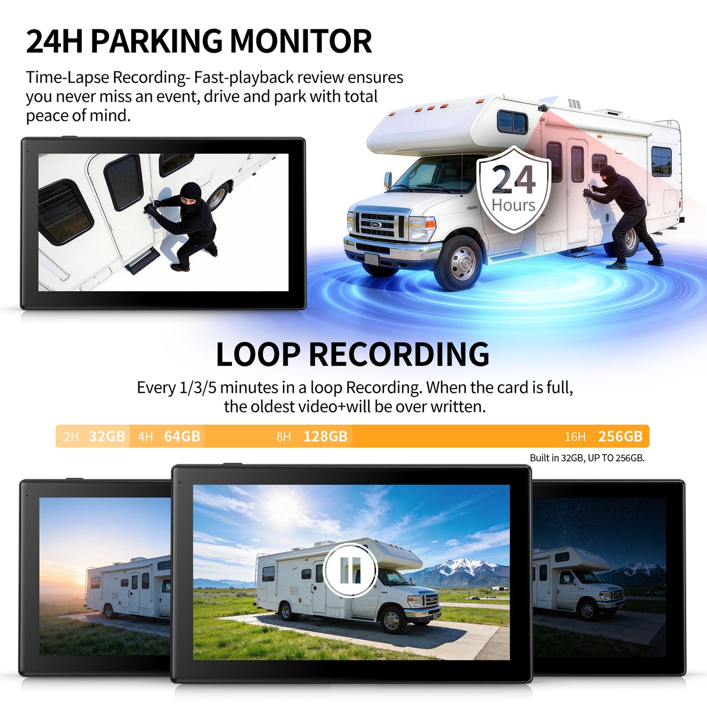 Fookoo AHD 1080P Wired 4 Backup Camera System, 10.1" Touchscreen Monitor Blind Spot Detection Vibration-Proof 10G Cameras for Tractor Trailer Excavator Skid Steer Harvester RV DVR MP3 MP5 Waterproof