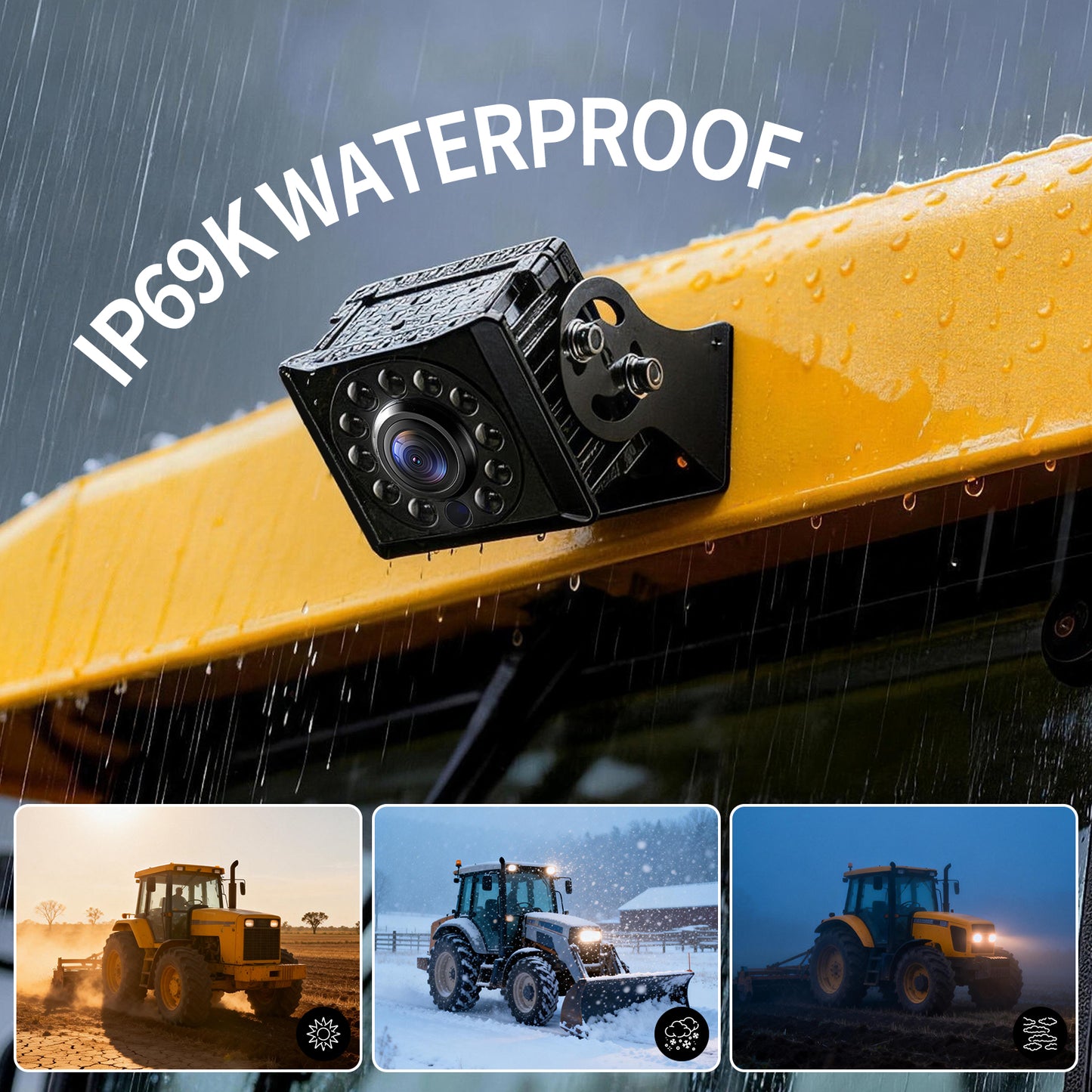 Fookoo AHD 1080P Wired 4 Backup Camera System, 10.1" Touchscreen Monitor Blind Spot Detection Vibration-Proof 10G Cameras for Tractor Trailer Excavator Skid Steer Harvester RV DVR MP3 MP5 Waterproof