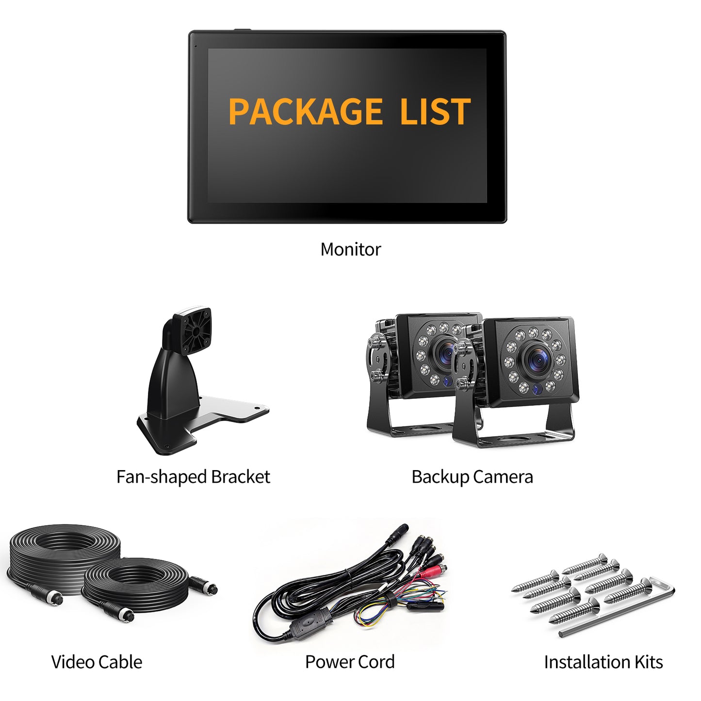 Fookoo AHD 1080P Dual Wired Backup Camera System, 10.1" Touchscreen Monitor Blind Spot Detection Vibration-Proof 10G Cameras MP3 MP5 Waterproof for Tractor Trailer Excavator Skid Steer Harvester RV