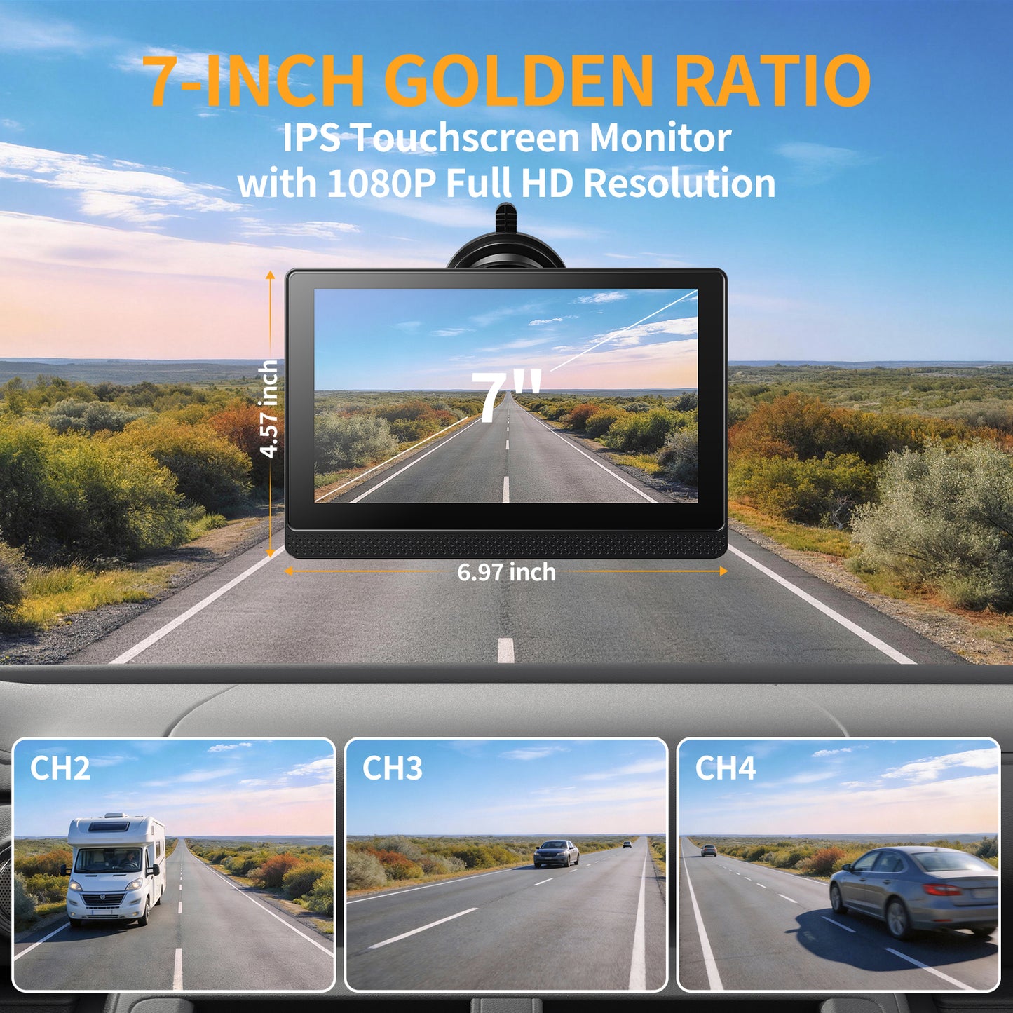 Fookoo 1080P AHD Wired Backup Camera System, 7" Touchscreen Monitor Blind Spot Detection 10G Vibration-Proof Rear Camera for Tractor Truck Excavator Caravan Skid Steer Harvester MP3 MP5 Waterproof DVR