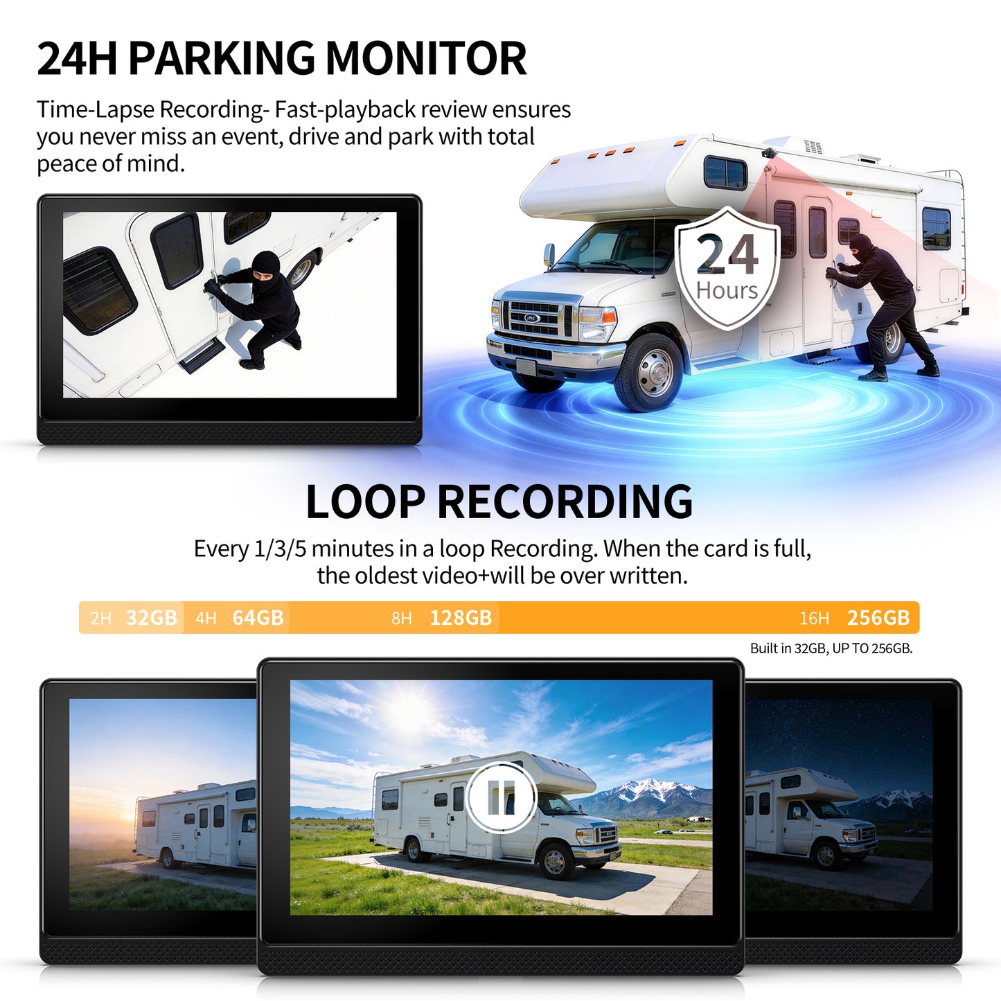 Fookoo 1080P AHD Wired Backup Camera System, 7" Touchscreen Monitor Blind Spot Detection 10G Vibration-Proof Rear Camera for Tractor Truck Excavator Caravan Skid Steer Harvester MP3 MP5 Waterproof DVR