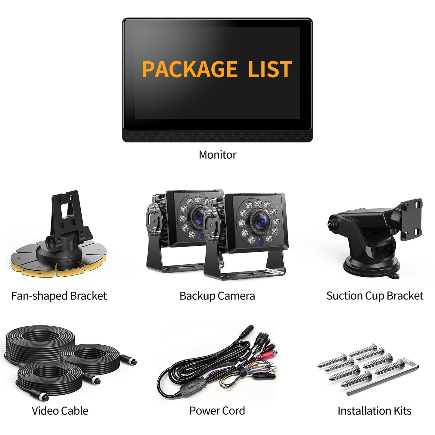 Fookoo AHD 1080P Dual Wired Backup Camera System, 7" Touchscreen Monitor Blind Spot Detection Vibration-Proof 10G Camera for Tractor Truck Excavator Skid Steer Harvester RV MP3 MP5 Waterproof