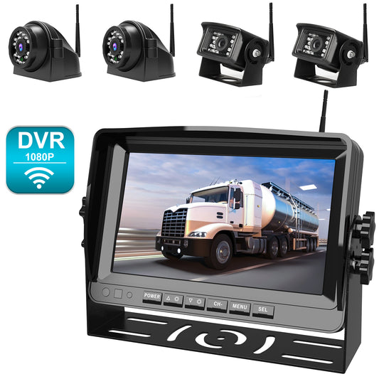 Fookoo 1080P Wireless Backup Camera System Kit with Recording, 9" HD Quad Split Monitor & IP69 Waterproof Rear View Side View Cameras+Parking Lines for RV/Truck/Trailer/Van (DW9T4)