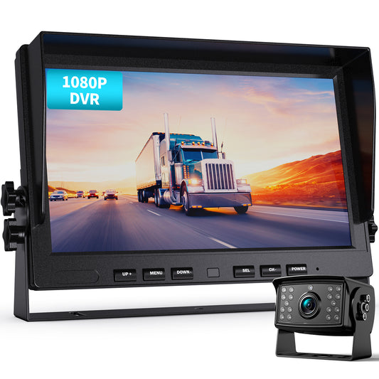 Fookoo Ⅱ 10" 1080P Wired Backup Camera System Kit,10" HD Dual Split Screen Monitor with Recording IP69 Waterproof Rear View Camera Parking Lines CCD Chip for Truck/Semi-Trailer/Box Truck/RV(DY101)