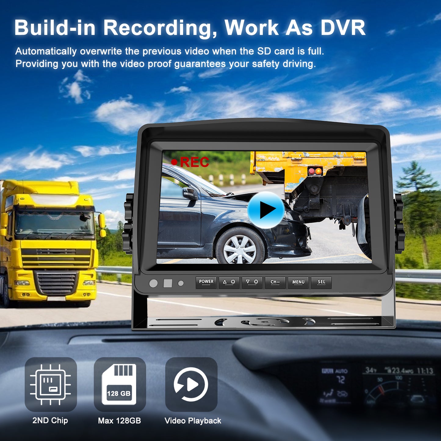 Fookoo 9" 1080P Wired Backup Camera, Full/Dual/Trip/Quad Split Screen Monitor with Parking Assistance & Recording, Colored Night Vision Waterproof Side/Rear View Cameras for Truck/Trailer/RV(DY903)